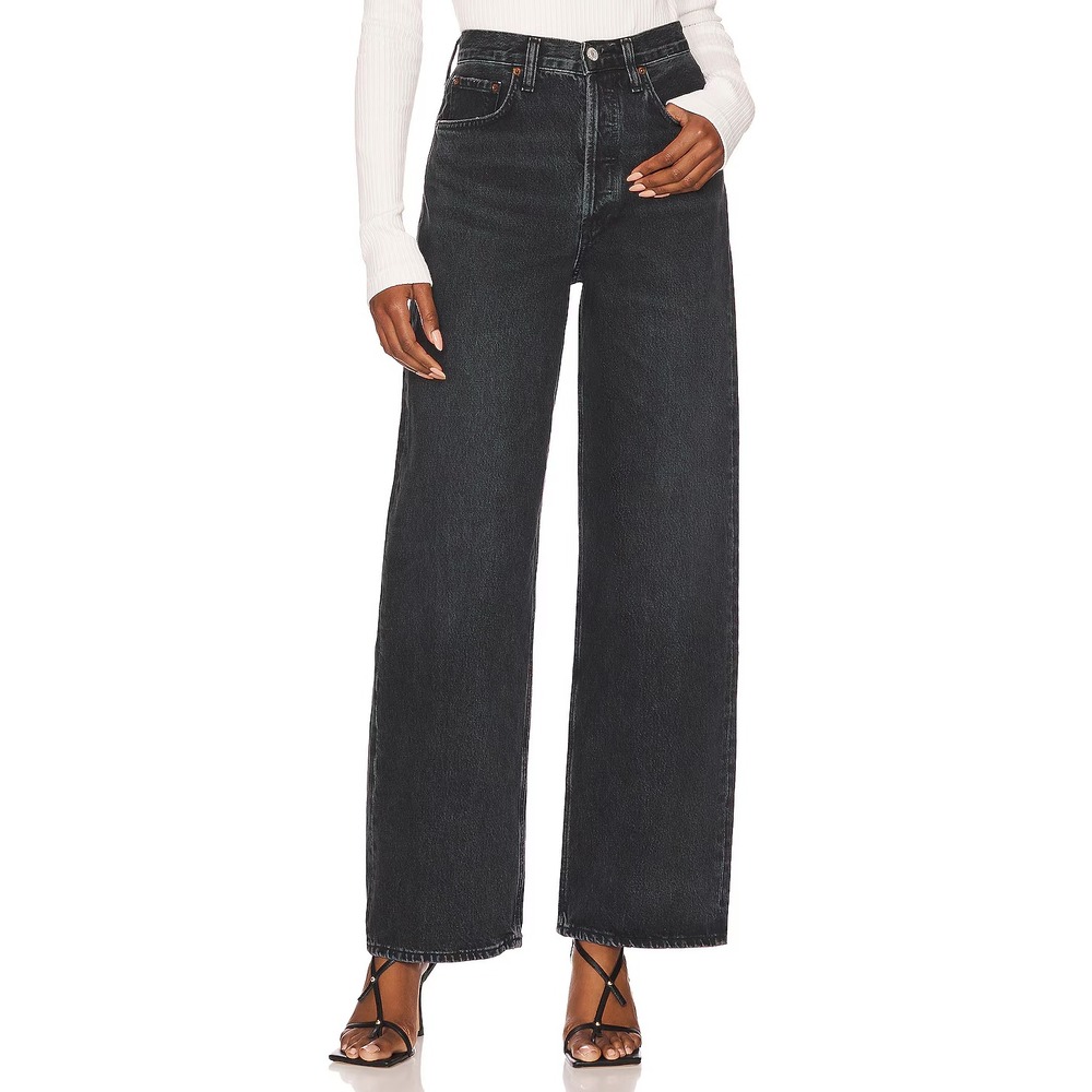 Agolde Low Rise Baggy Jeans in Paradox Black Size 28